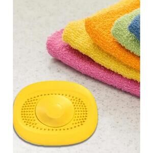 Silicone Yellow Drain Plug Stopper and Strainer - Push Button Operation